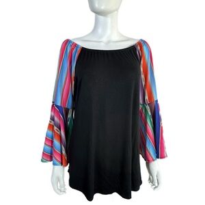 Southern Stitch Serape Print Bell Sleeve Off Shoulder Top